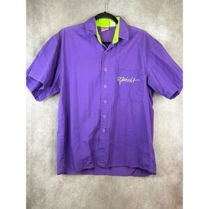 Catchit Button Down Shirt Men Large Purple Vintage 90s Surf Neon Green Logo